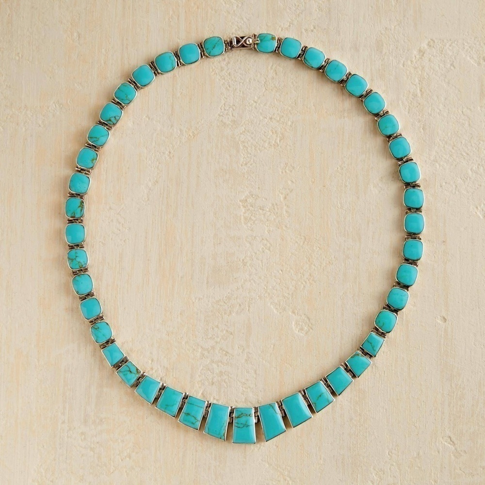 Vintage hand-cut Chilean Turquoise 925 silver earring and necklace set - Picture 8 of 10